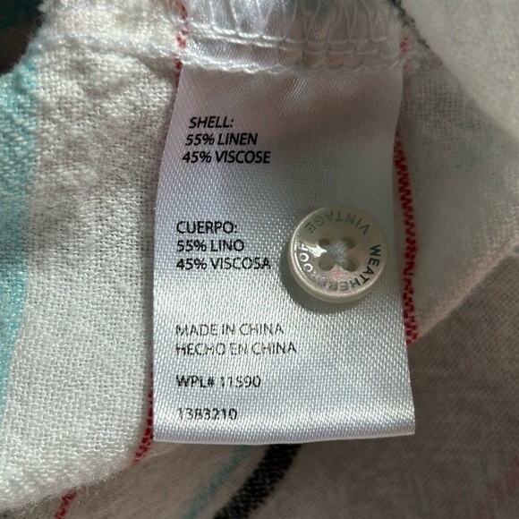 Vintage Linen Tie Front Striped Top Size Small - Picture 6 of 7